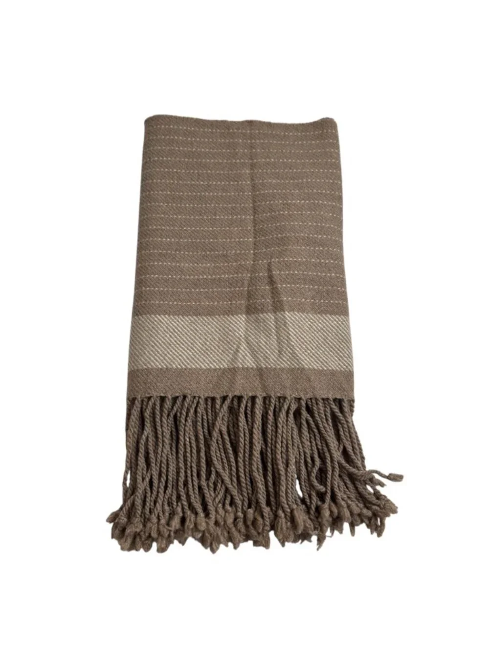 Banana Republic Scarf Wrap Wool Cashmere Beige Striped Fringe Neutral Casual OS